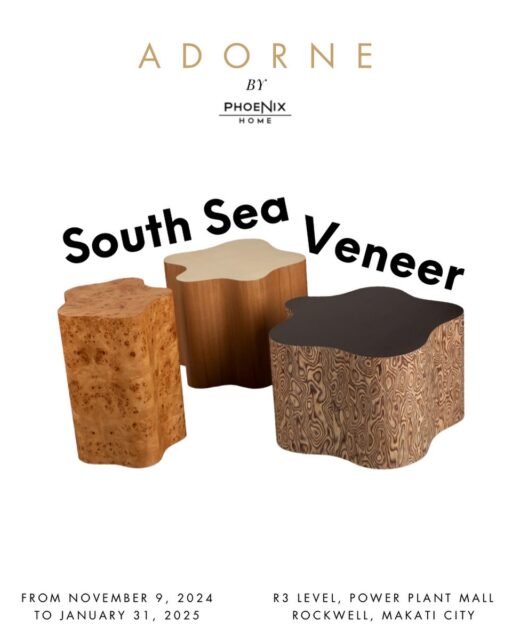 Introducing the next brand joining ADORNE by Phoenix Home, @southseaveneer ✨

Established in 2002, South Sea Veneer Corporation specializes in natural veneer lamination and wood furniture manufacturing, serving both the domestic and export market.

South Sea’s veneer inlay products range from simple to intricate hand-made marquetry and parquetry designs for furniture and interior panel applications.

The company also specializes in the manufacturing of furniture in wood, metal and other natural materials such as stones, shells and bamboo. The company proudly employs skilled and talented craftsmen who create the company’s quality products.

ADORNE by Phoenix Home soft opening on November 9
(Saturday)

Located at R3 Level, Power Plant Mall Rockwell, Makati City (just beside Muji) 👋🏼